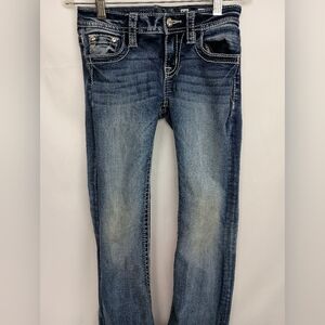 Miss Me Girls Western Blue Straight Leg Denim Jeans -(#1,418)